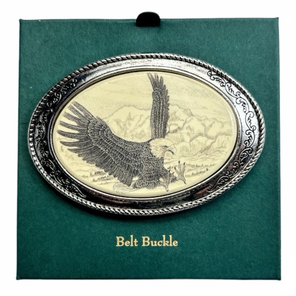NIB Vintage Barlow Scrimshaw Bald Eagle Belt Buckle - Picture 7 of 11